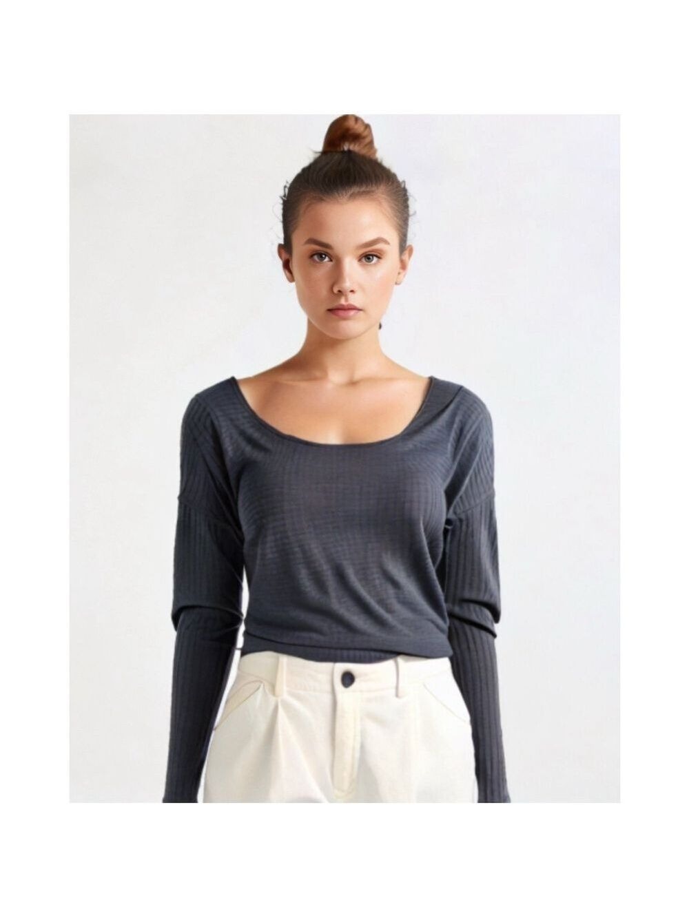 Express Black Ribbed Layering Scoopneck Stretch Long Sleeve Tee